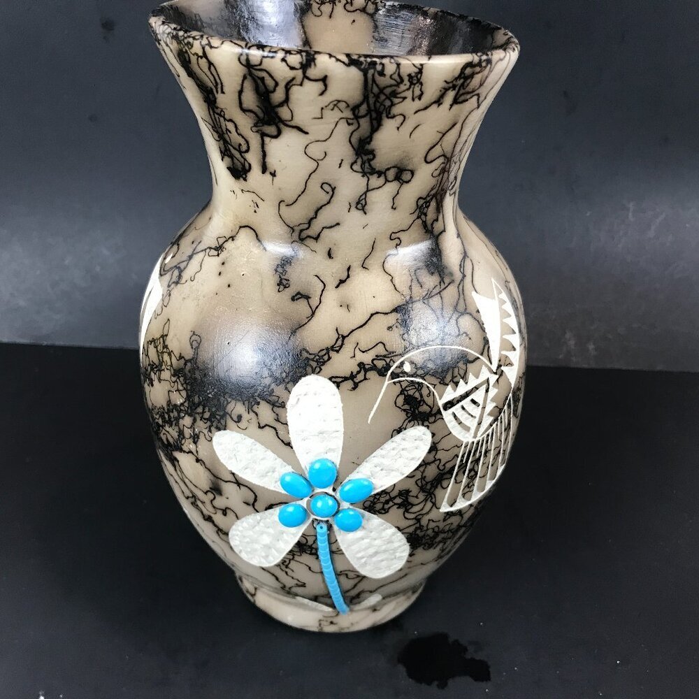 Hand painted, signed art glass in native american style, 8.5" x 6", signed